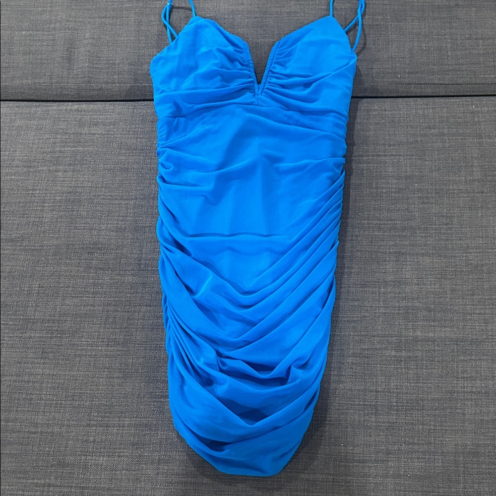 Elegant Blue Ruched Dress